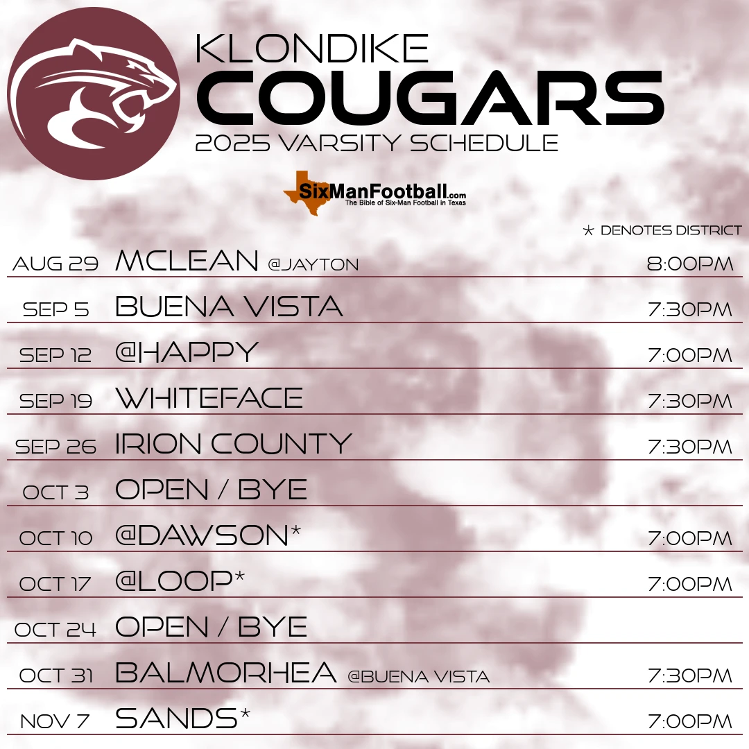 Klondike Cougars 2025 football schedule