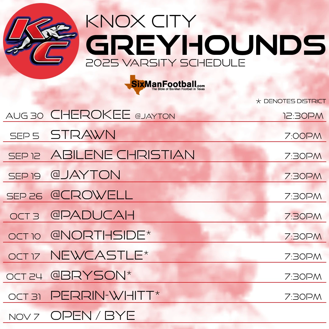 Knox City Greyhounds 2025 football schedule