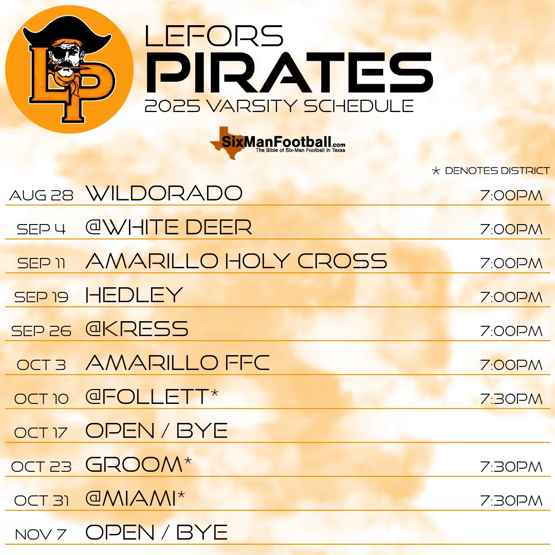 Lefors Pirates 2025 football schedule