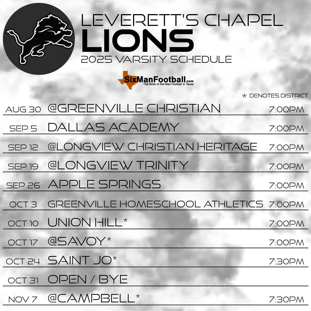 Leverett's Chapel Lions 2025 football schedule