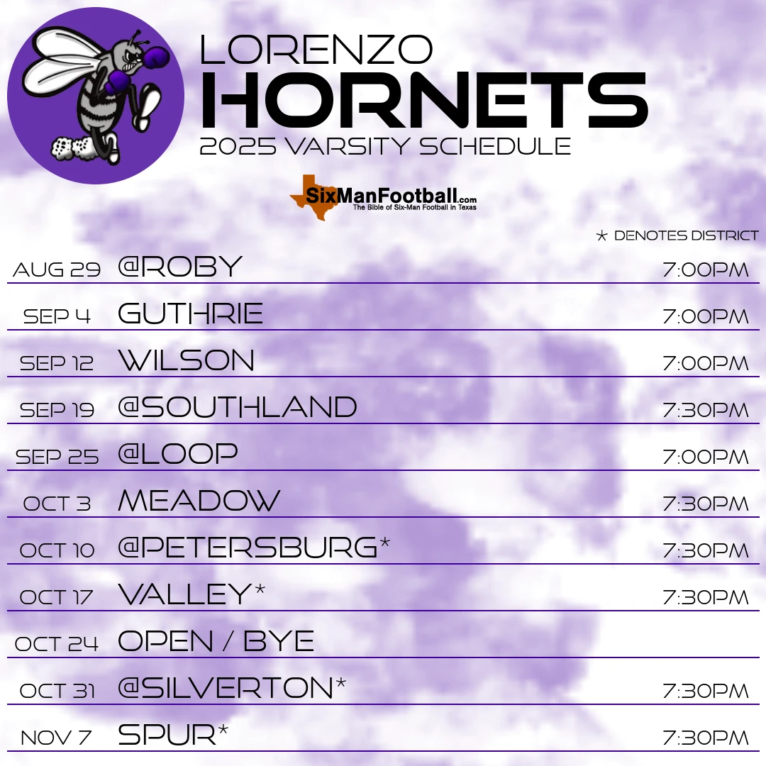 Lorenzo Hornets 2025 football schedule