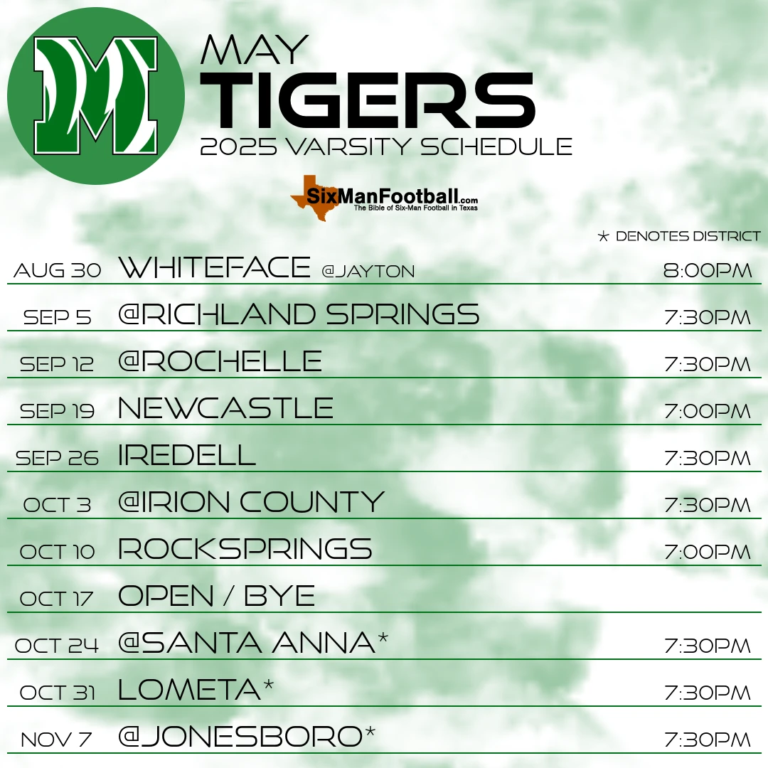 May Tigers 2025 football schedule