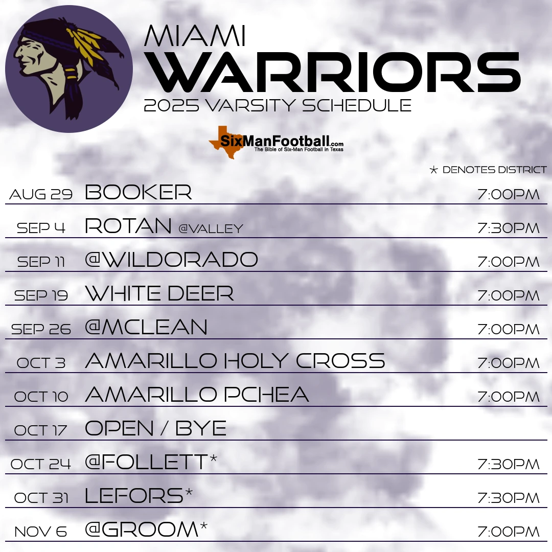 Miami Warriors 2025 football schedule