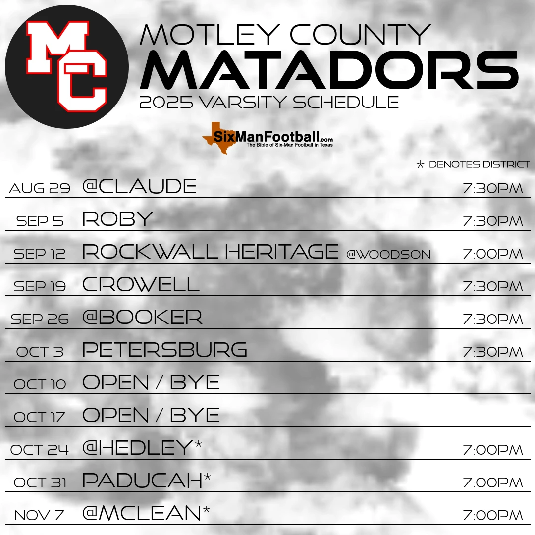 Motley County Matadors 2025 football schedule