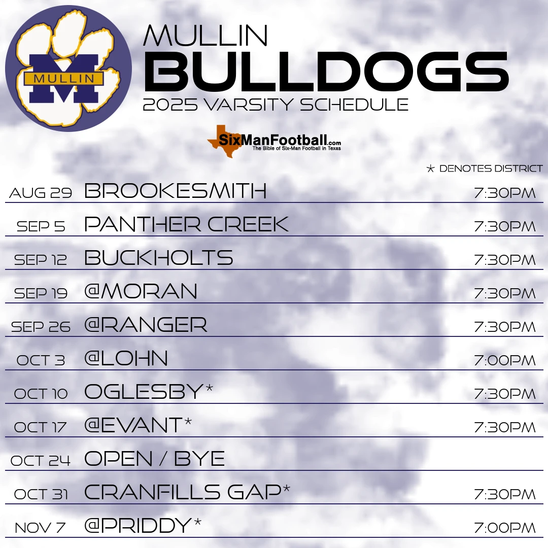 Mullin Bulldogs 2025 football schedule