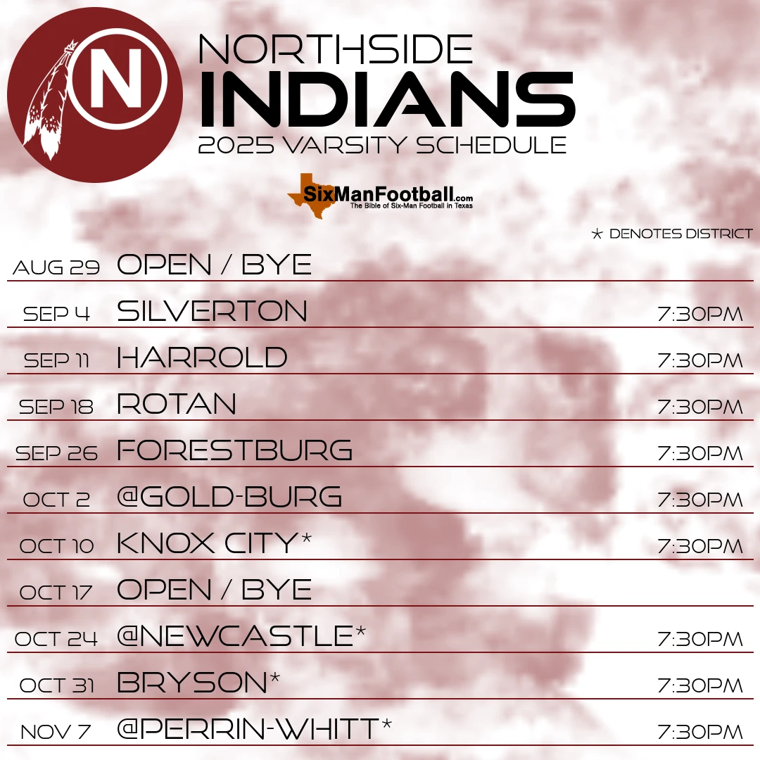 Northside Indians 2025 football schedule