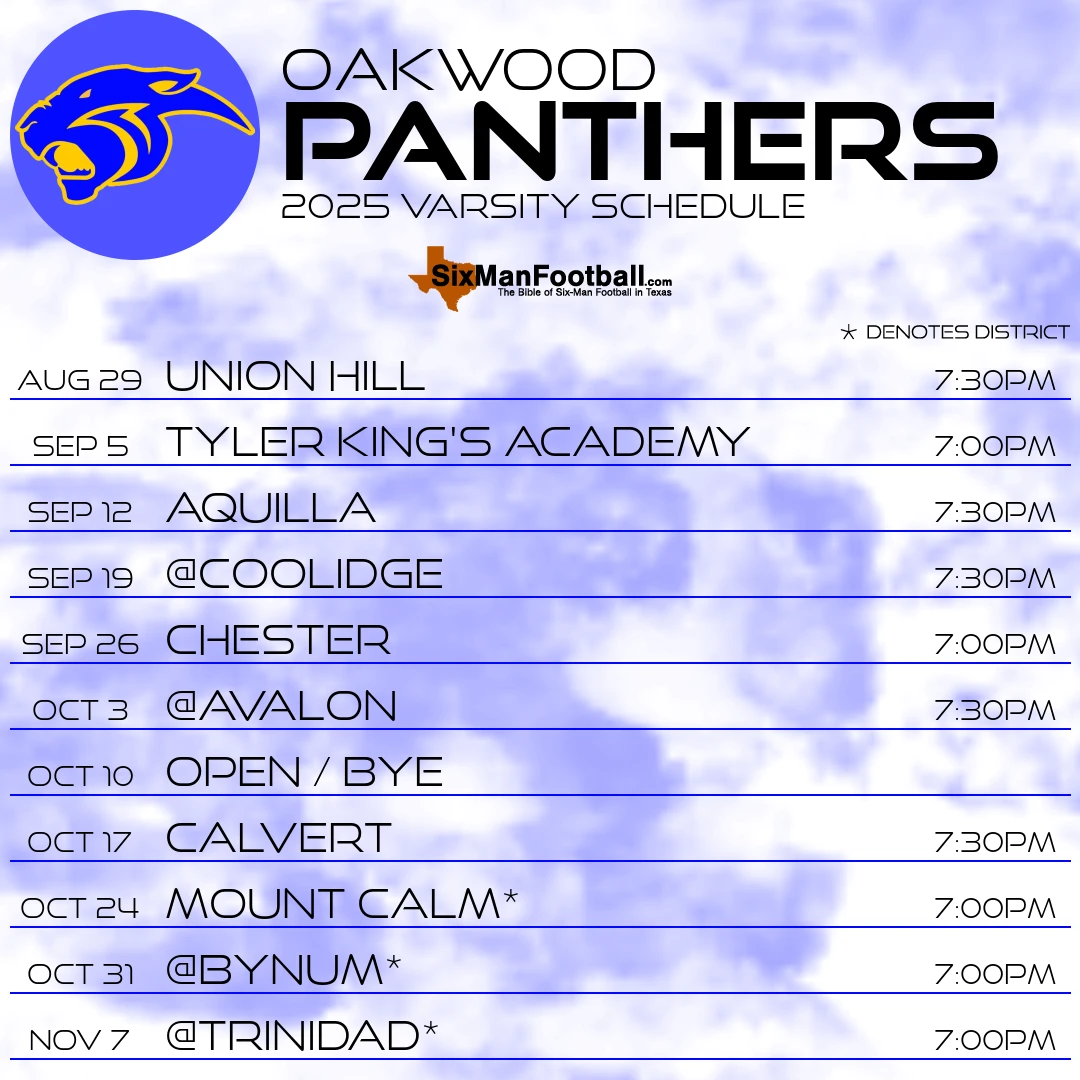 Oakwood Panthers 2025 football schedule