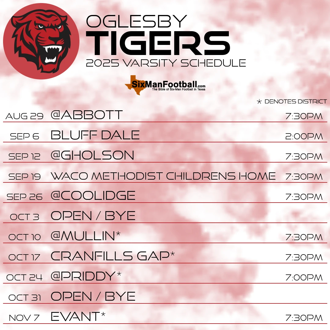 Oglesby Tigers 2025 football schedule