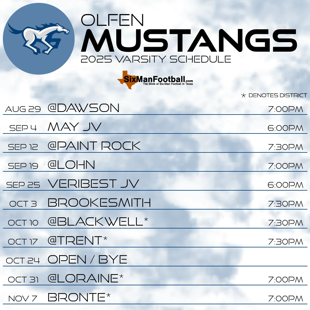 Olfen Mustangs 2025 football schedule
