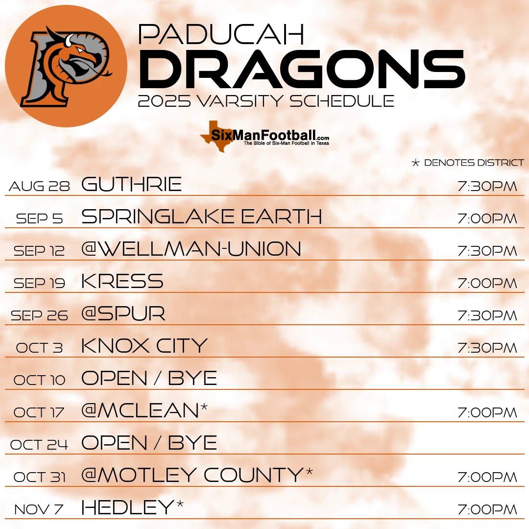 Paducah Dragons 2025 football schedule
