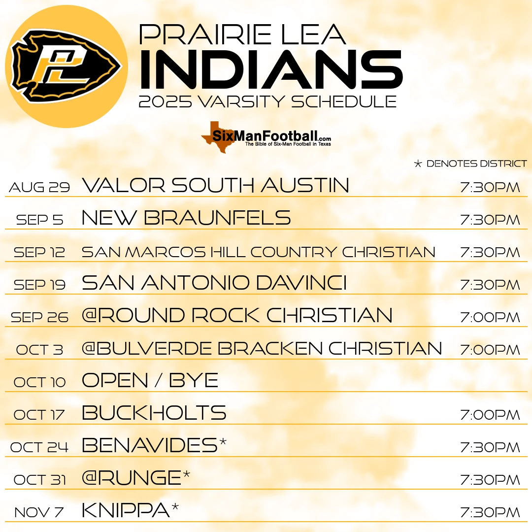 Prairie Lea Indians 2025 football schedule