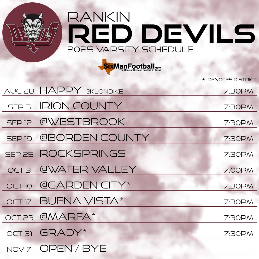 Rankin Red Devils 2025 football schedule