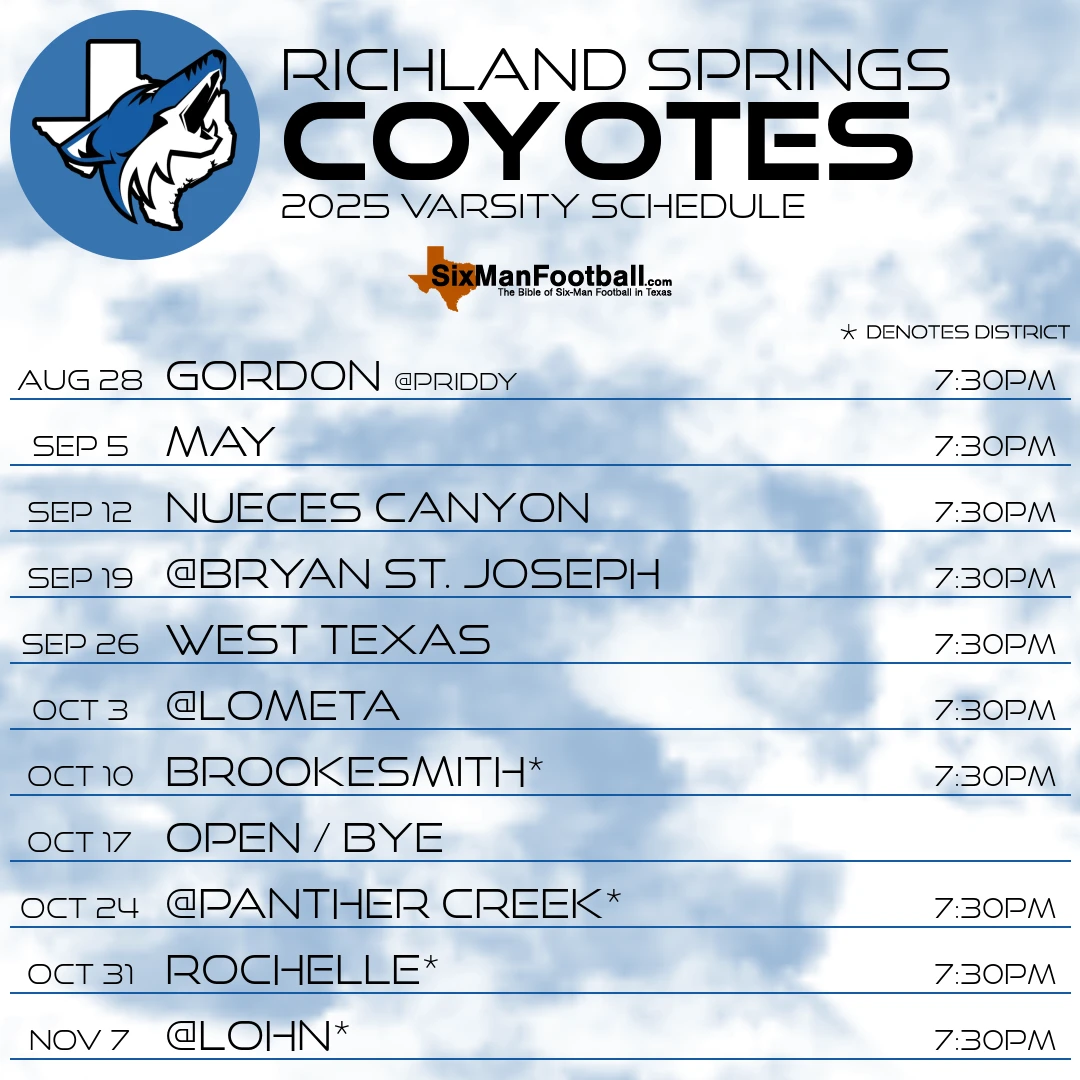 Richland Springs Coyotes 2025 football schedule