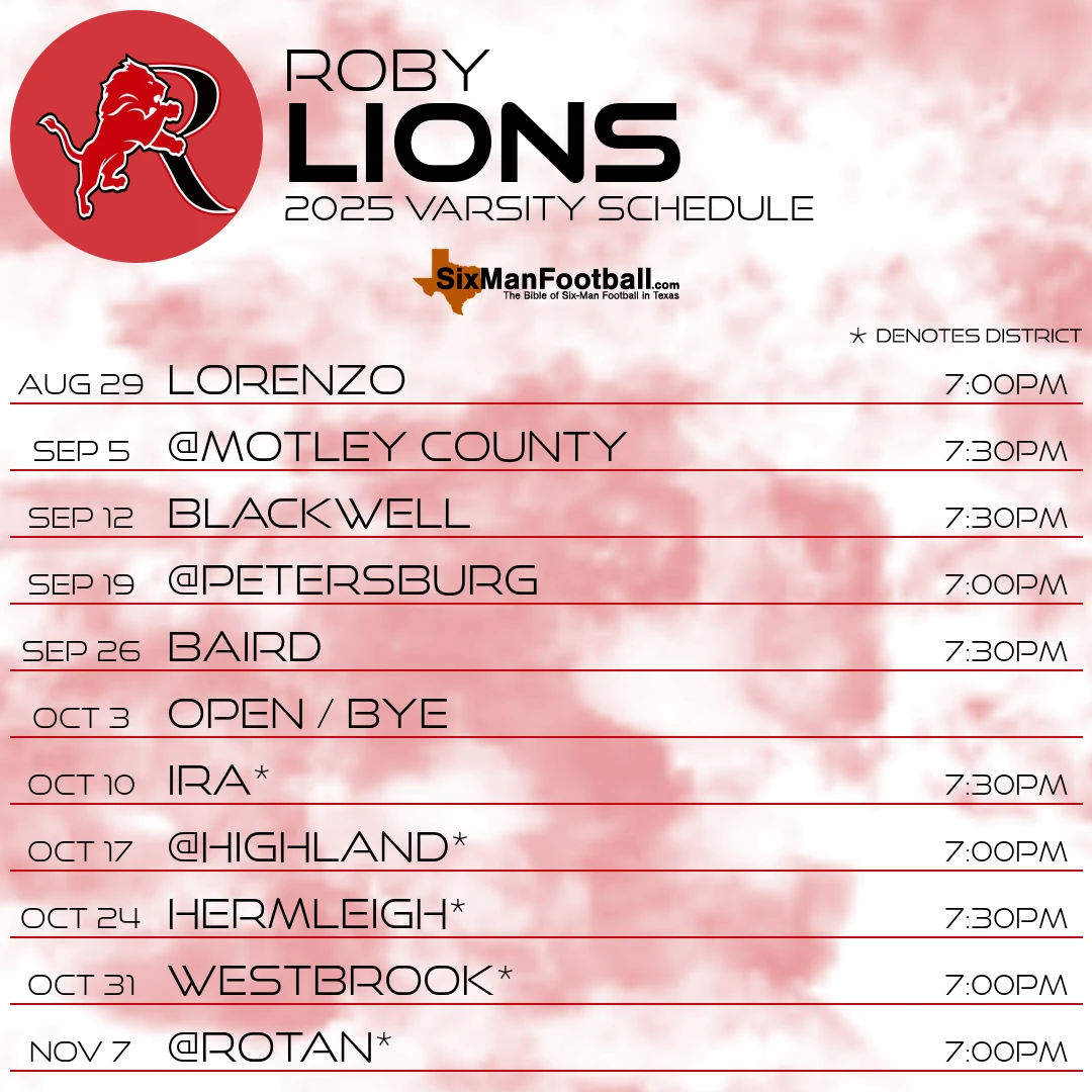 Roby Lions 2025 football schedule