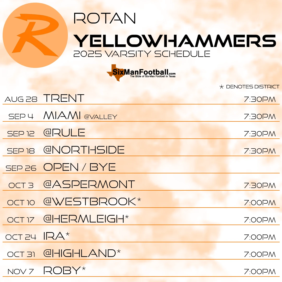 Rotan Yellowhammers 2025 football schedule