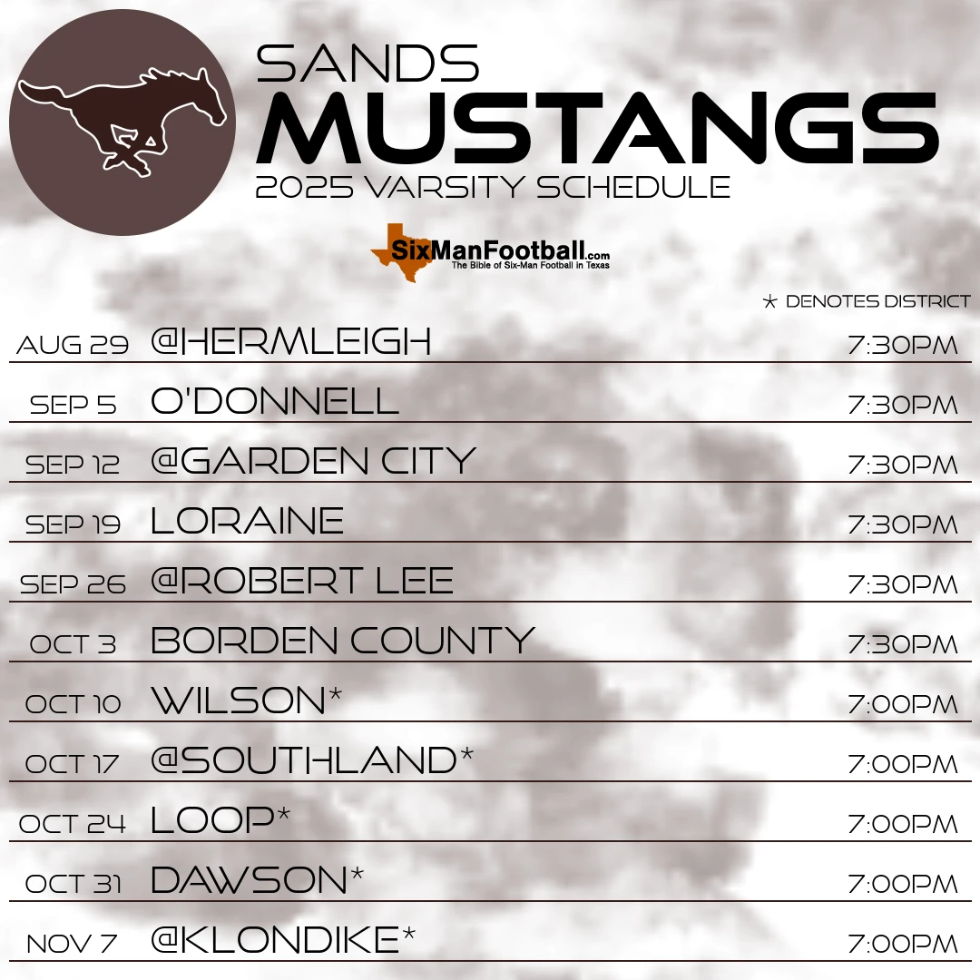 Sands Mustangs 2025 football schedule