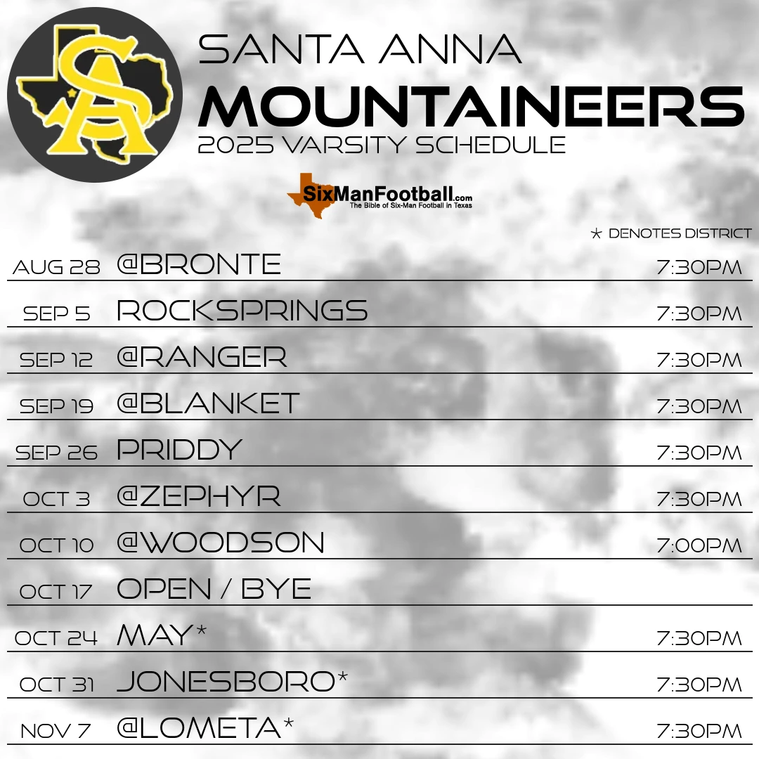 Santa Anna Mountaineers 2025 football schedule