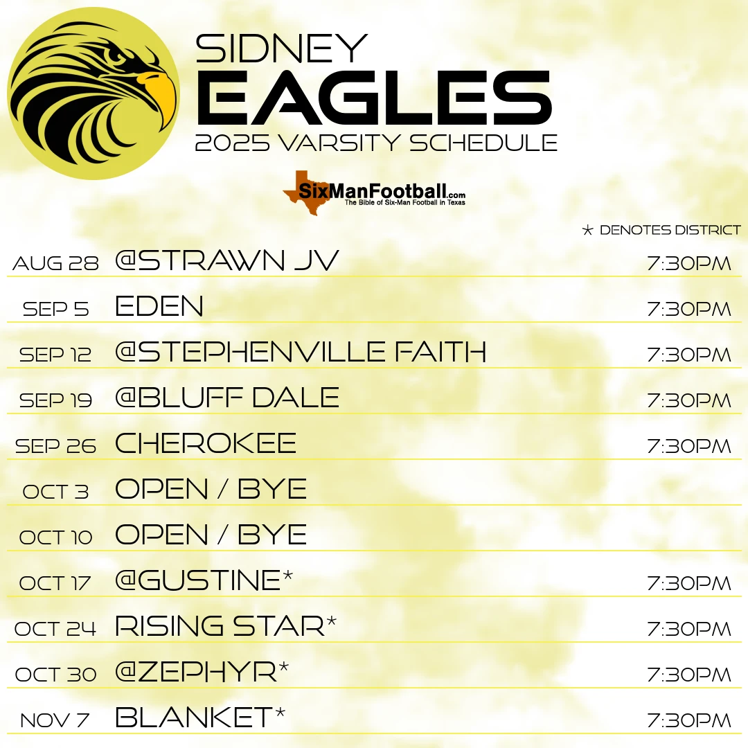 Sidney Eagles 2025 football schedule