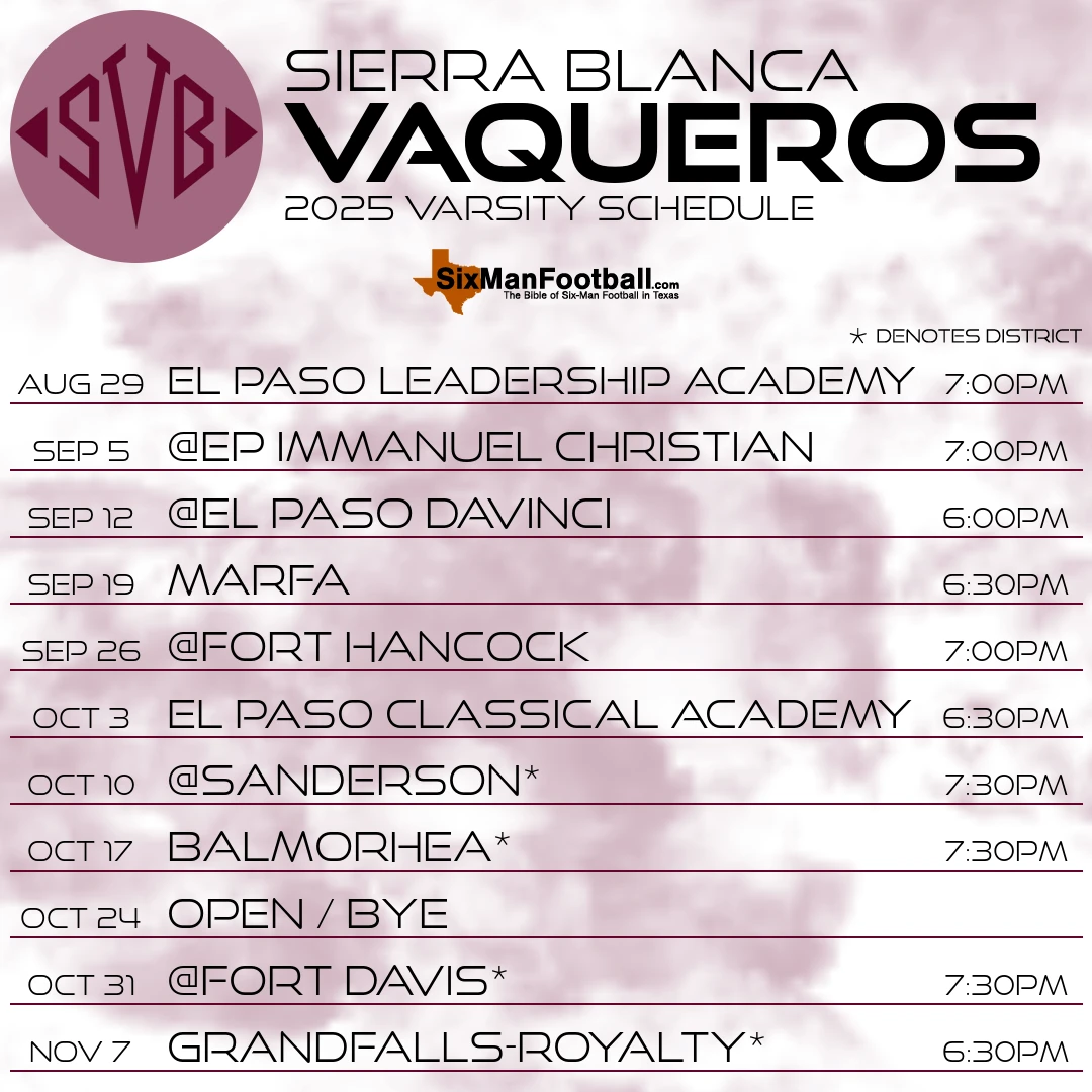 Sierra Blanca Vaqueros 2025 football schedule