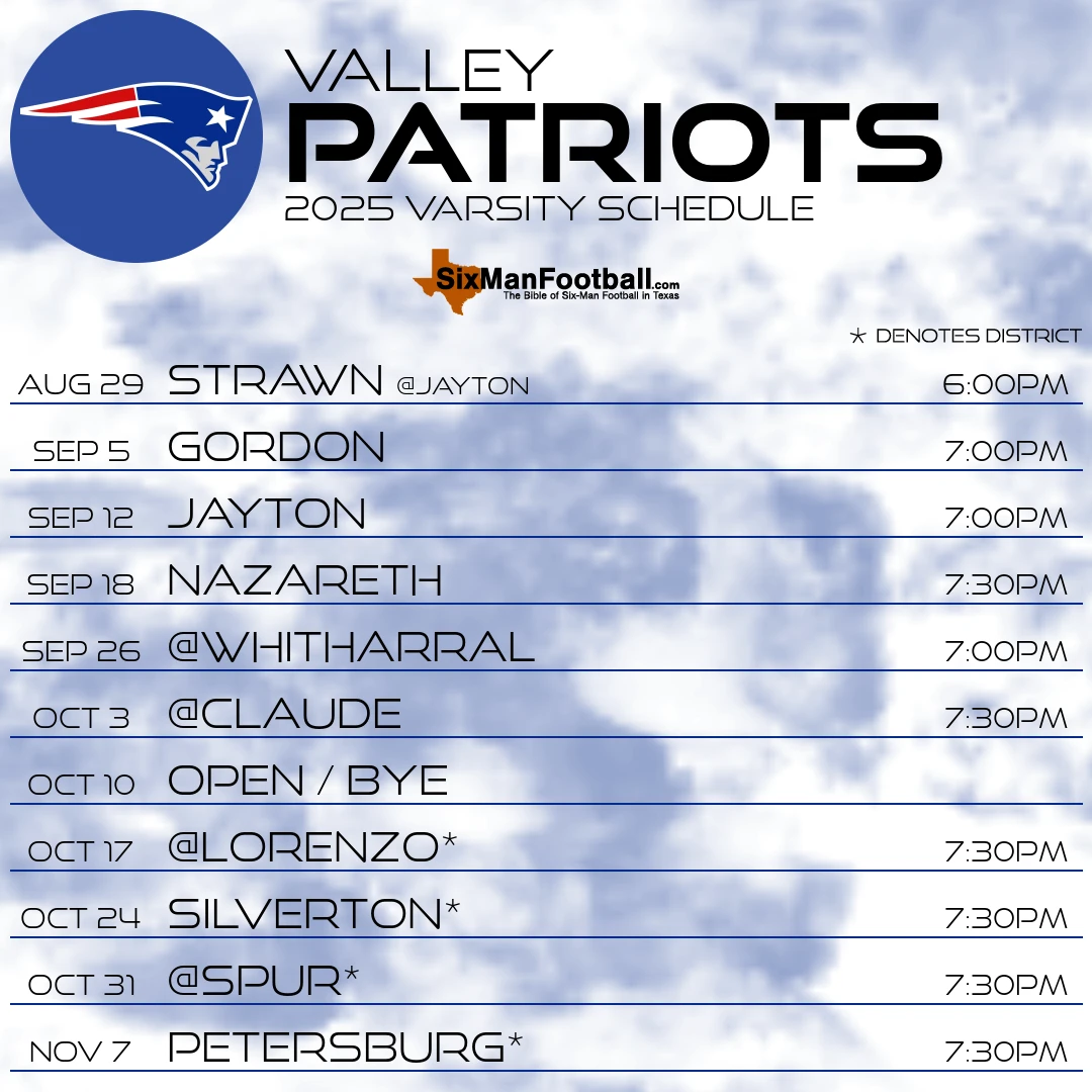 Valley Patriots 2025 football schedule