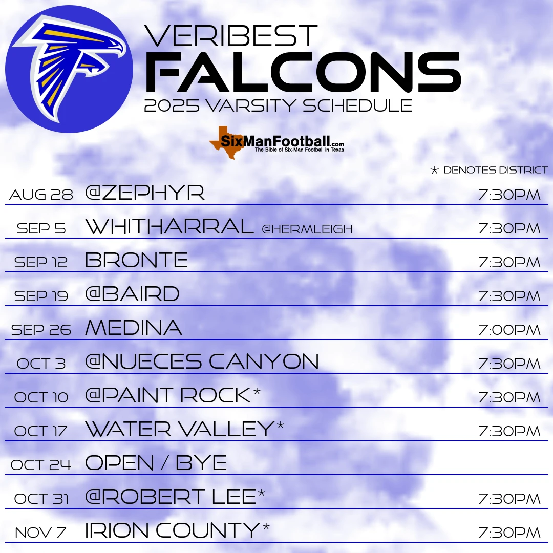 Veribest Falcons 2025 football schedule