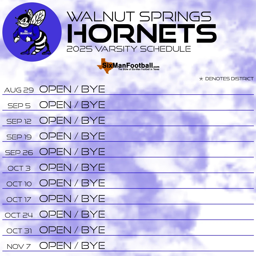Walnut Springs Hornets 2025 football schedule