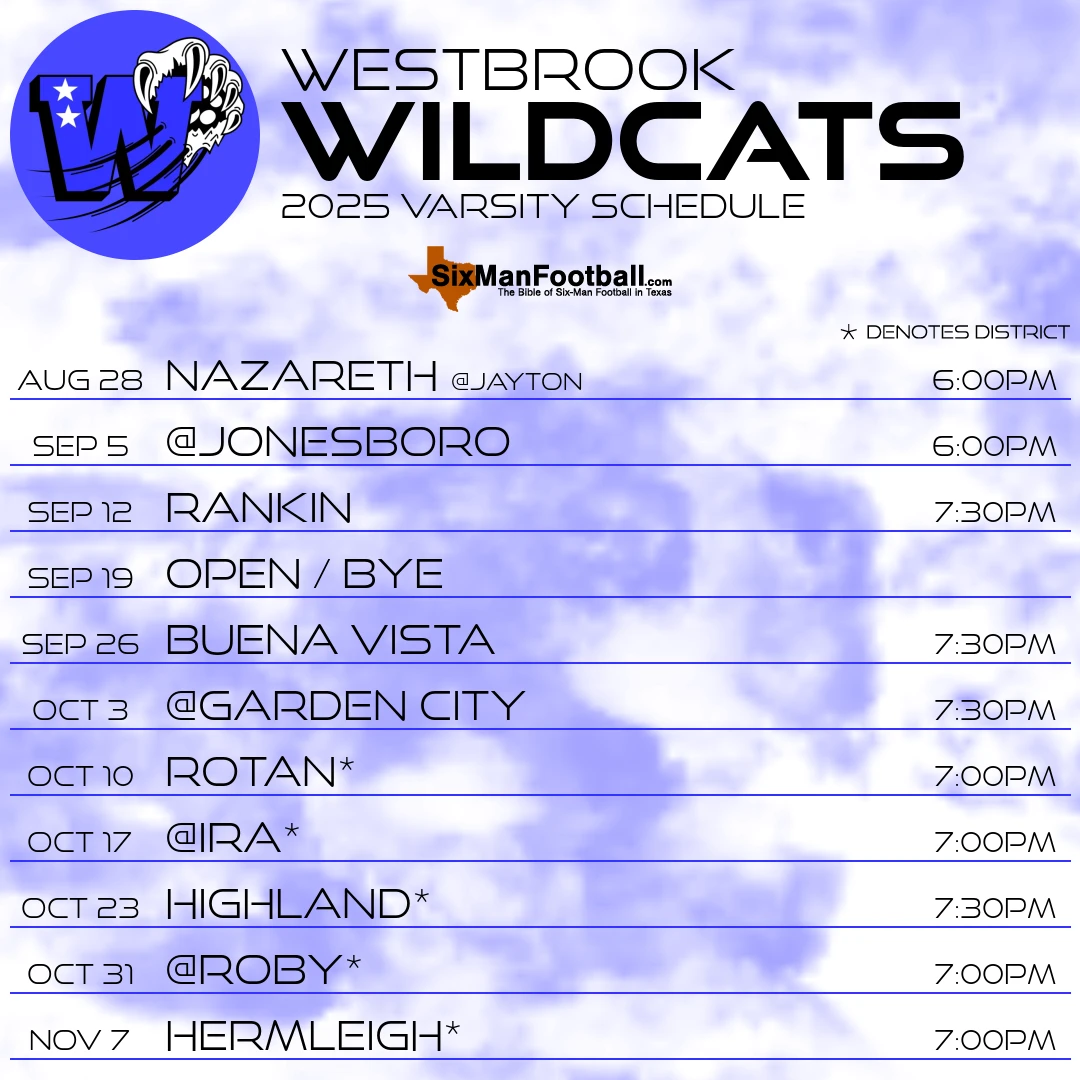 Westbrook Wildcats 2025 football schedule