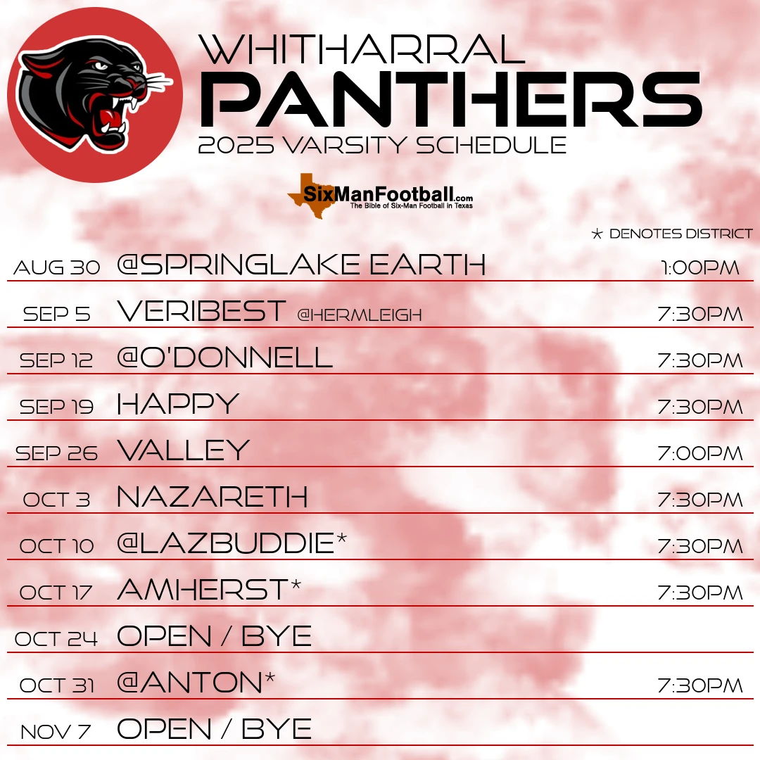 Whitharral Panthers 2025 football schedule