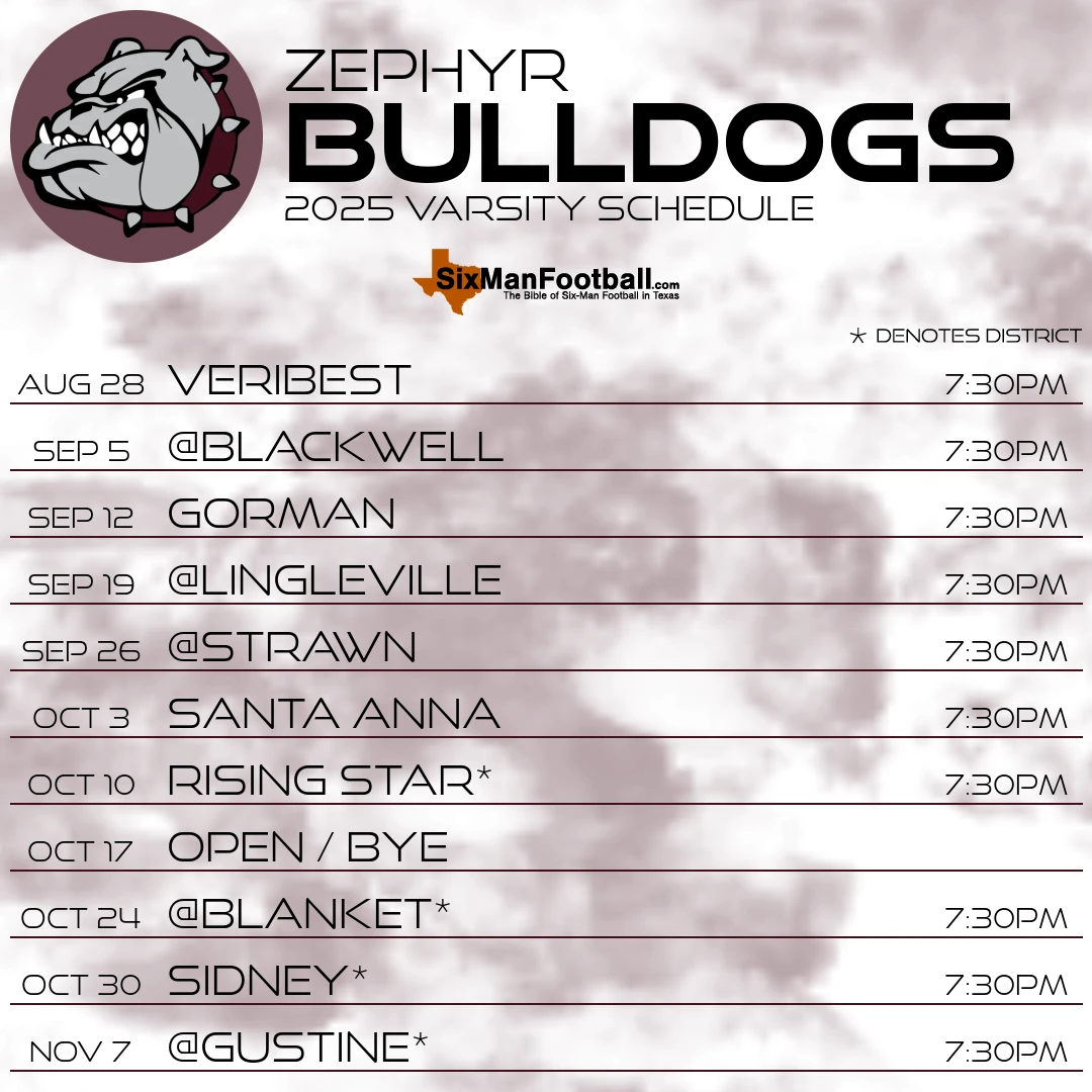 Zephyr Bulldogs 2025 football schedule