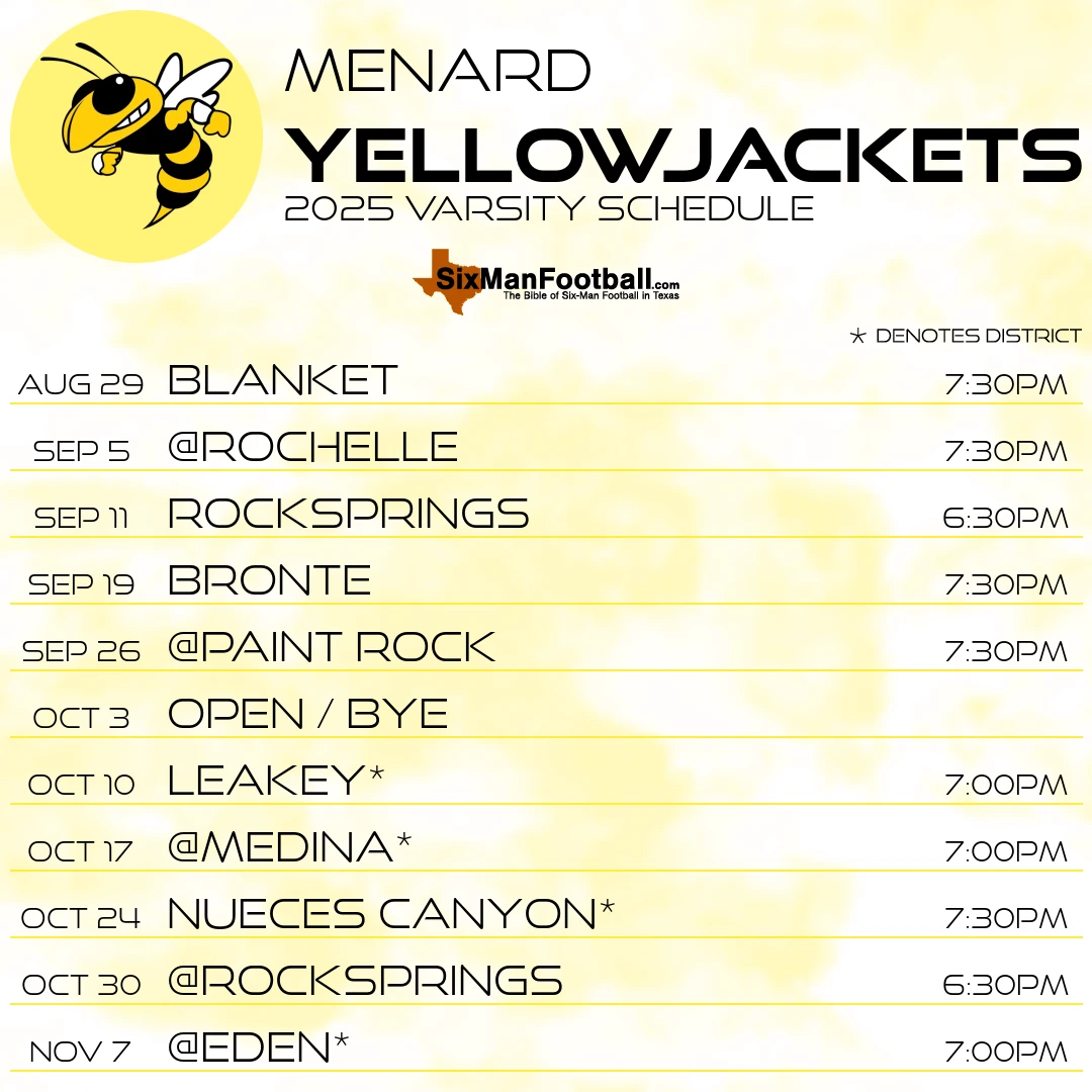 Menard Yellowjackets 2025 football schedule