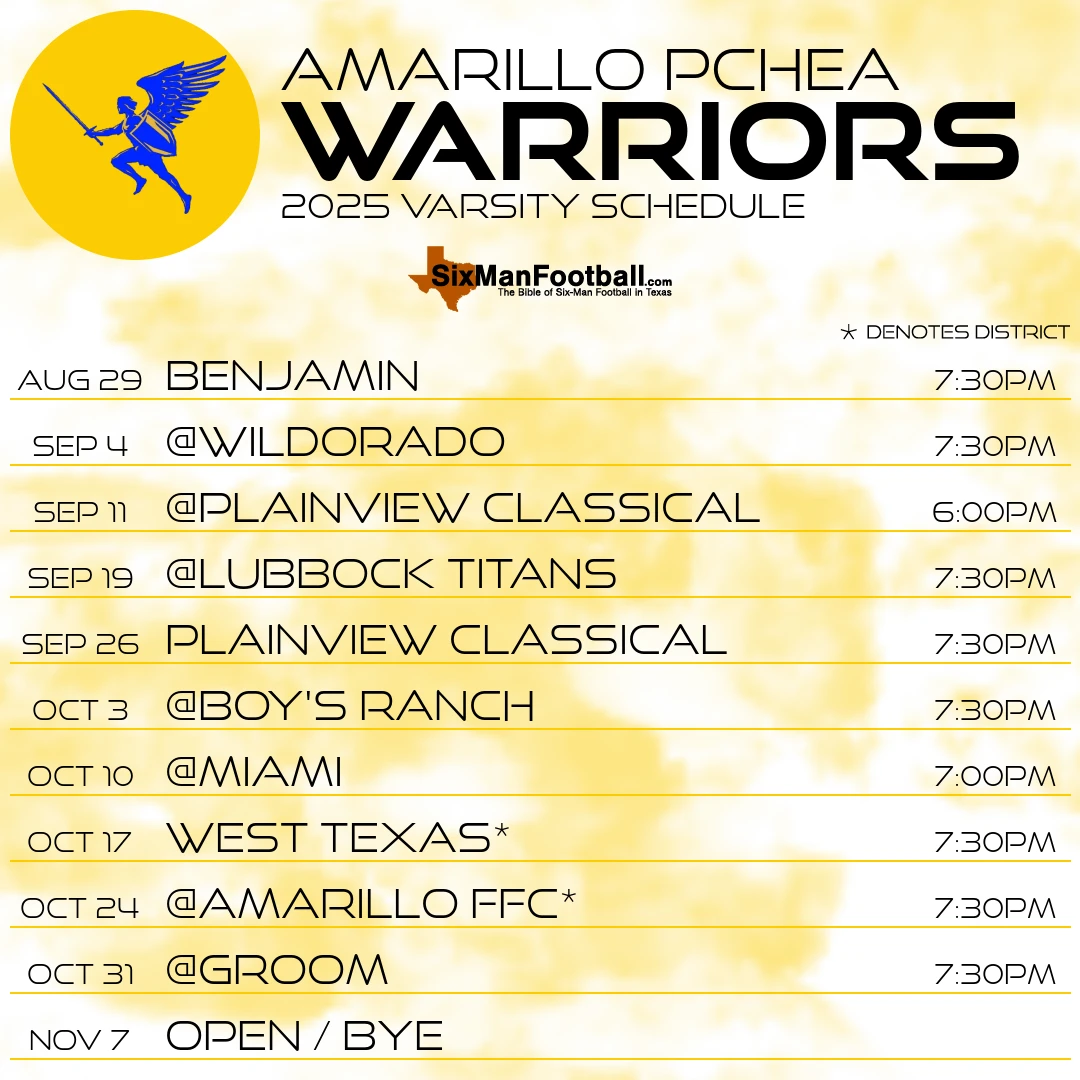 Amarillo PCHEA Warriors 2025 football schedule