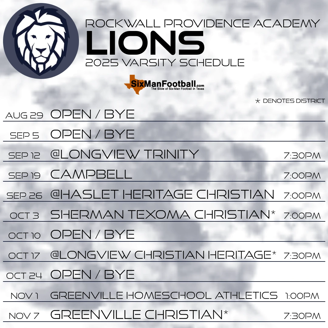 Rockwall Providence Academy Lions 2025 football schedule