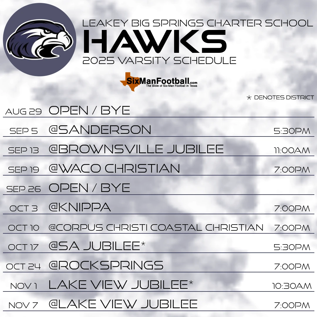 Leakey Big Springs Charter School Hawks 2025 football schedule