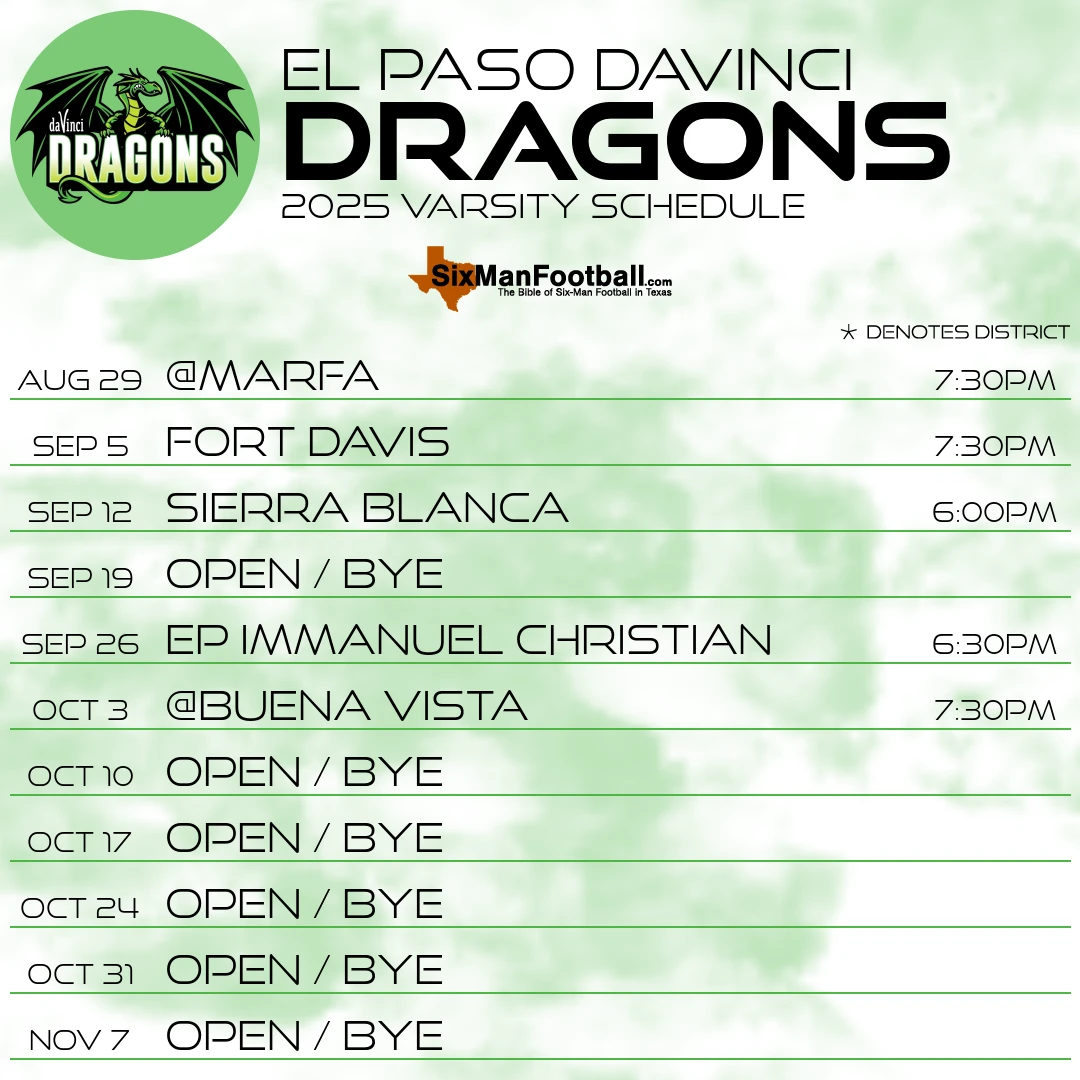 El Paso DaVinci Dragons 2025 football schedule