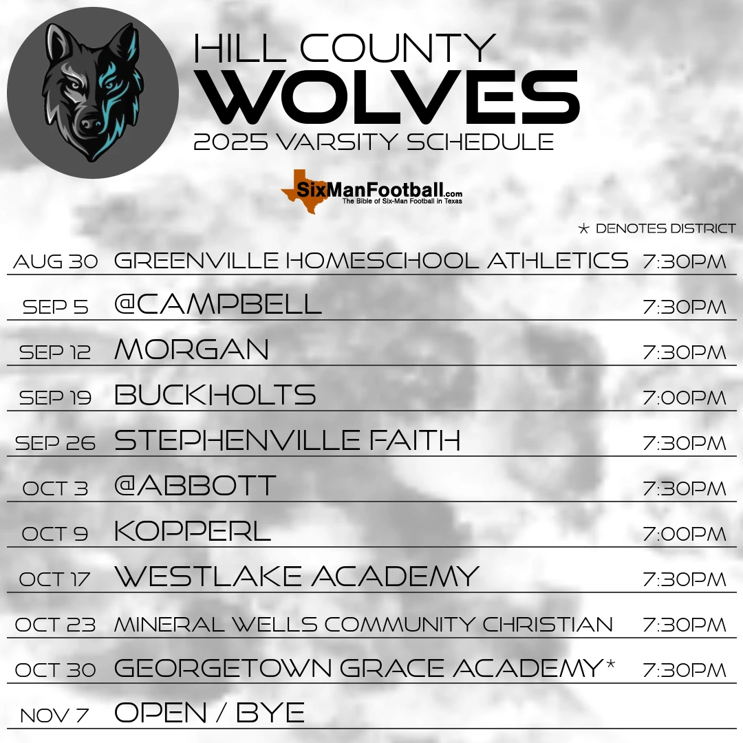 Hill County Wolves 2025 football schedule