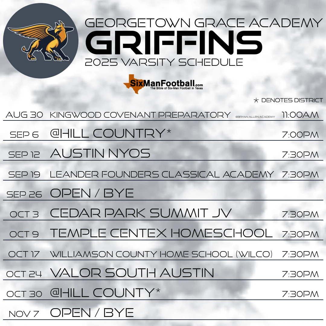 Georgetown Grace Academy Griffins 2025 football schedule