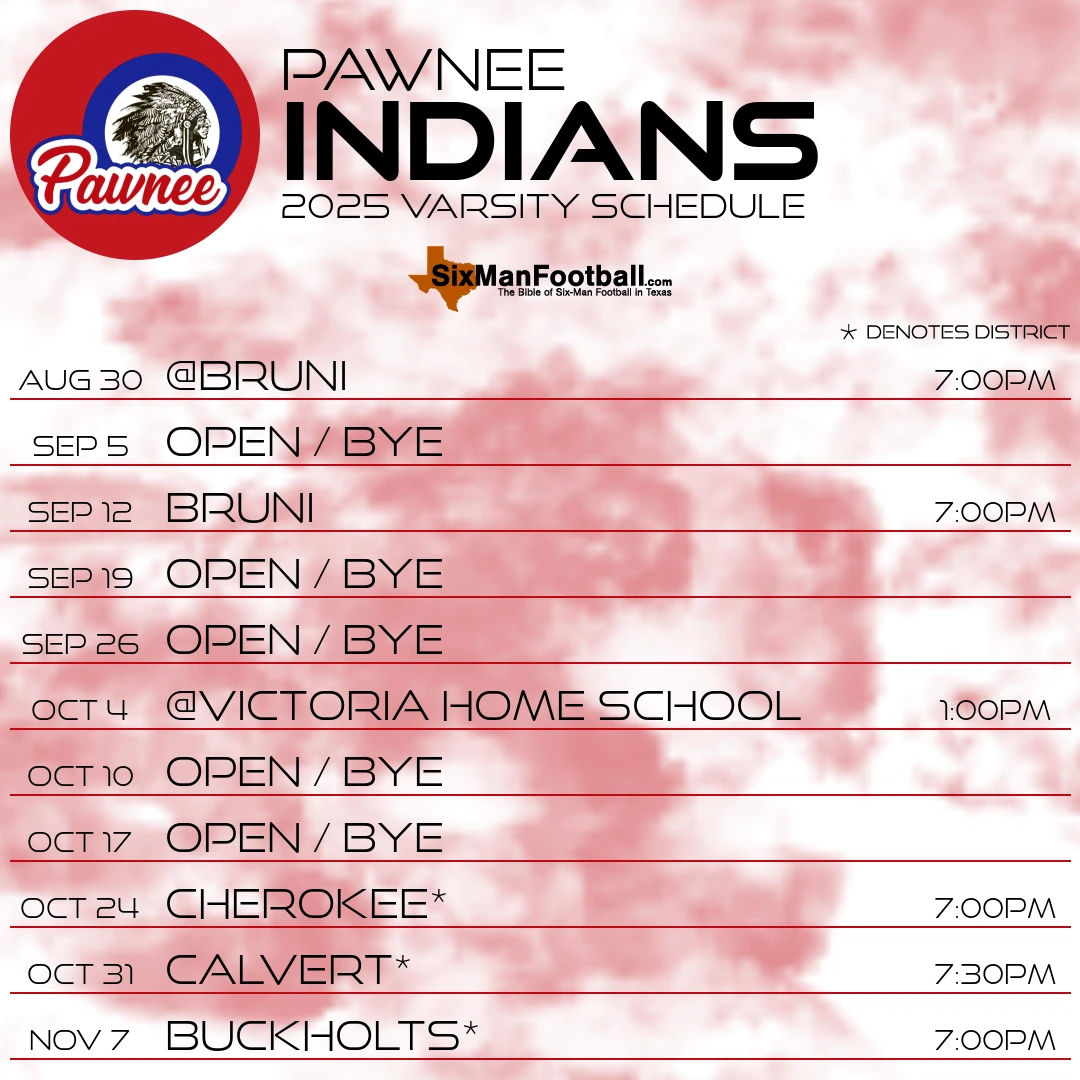 Pawnee Indians 2025 football schedule