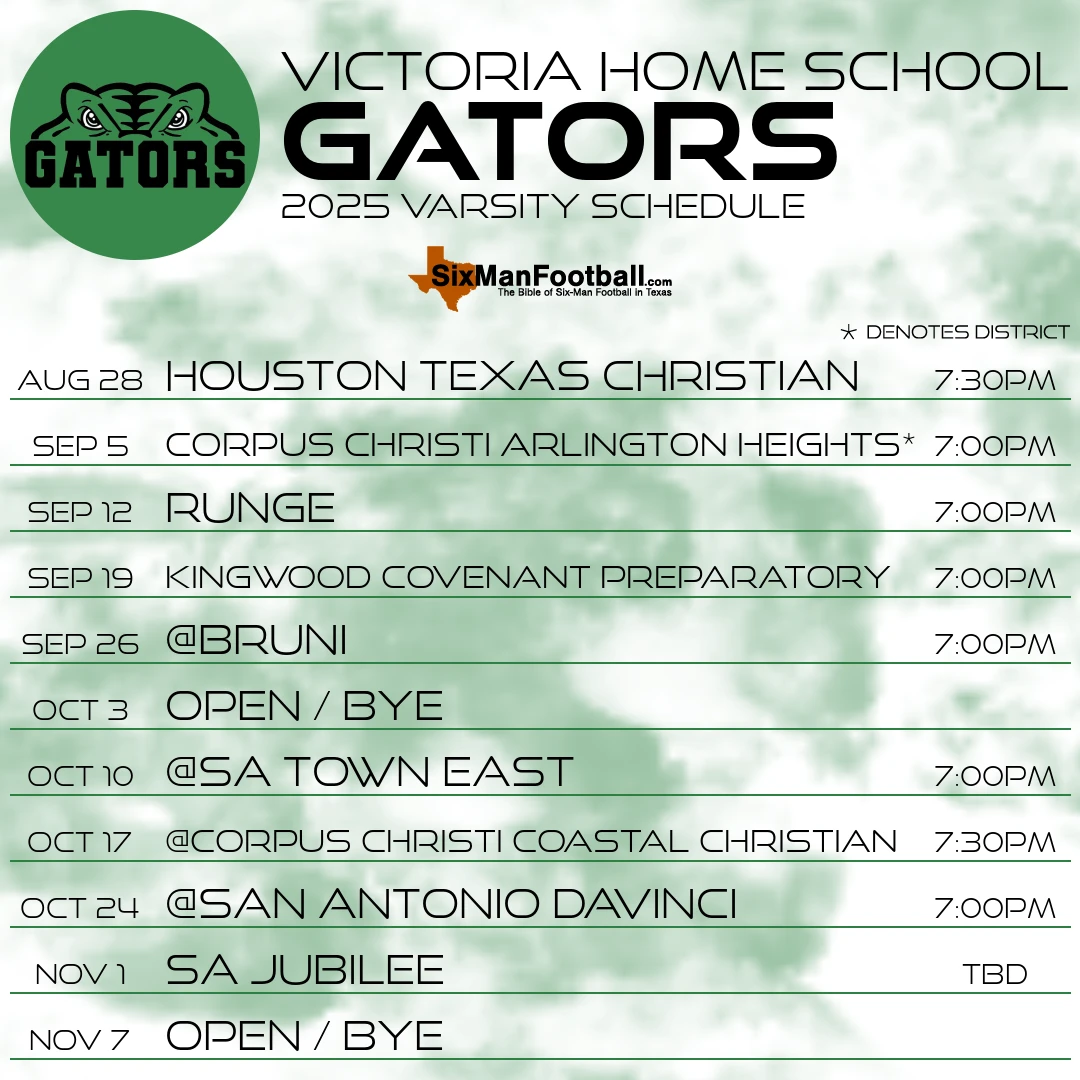 Victoria Home School Gators 2025 football schedule