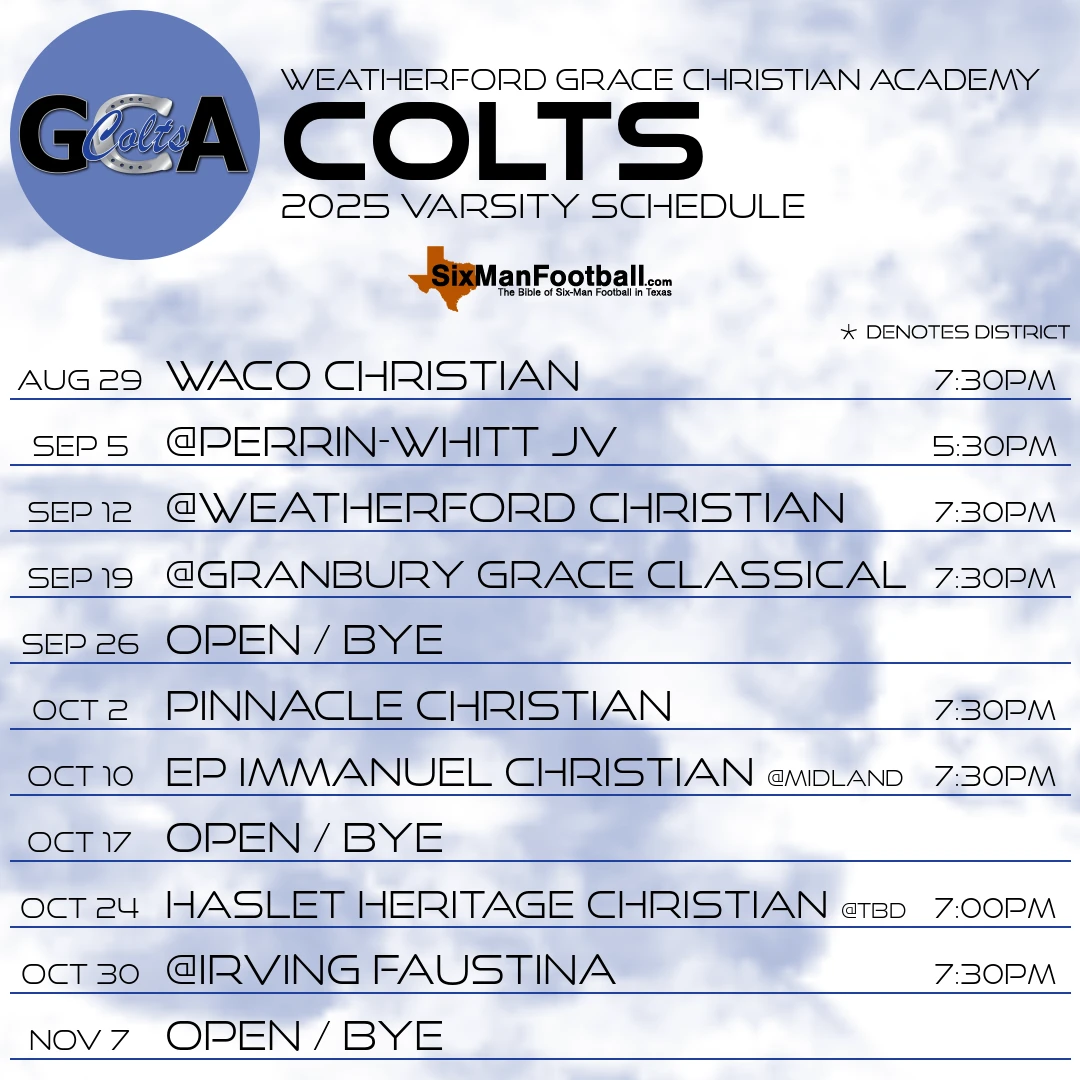 Weatherford Grace Christian Academy Colts 2025 football schedule