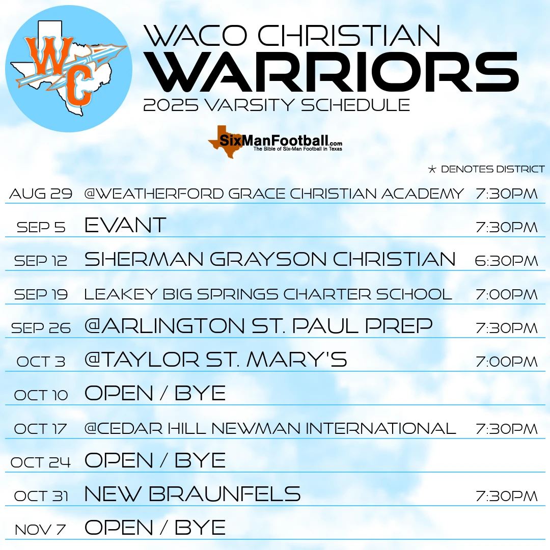 Waco Christian Warriors 2025 football schedule