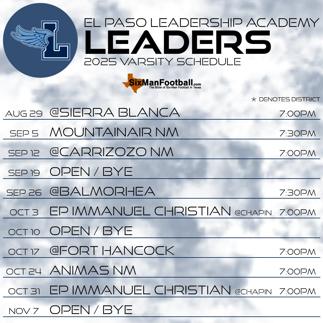 El Paso Leadership Academy Leaders 2025 football schedule