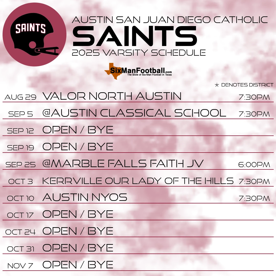 Austin San Juan Diego Catholic Saints 2025 football schedule