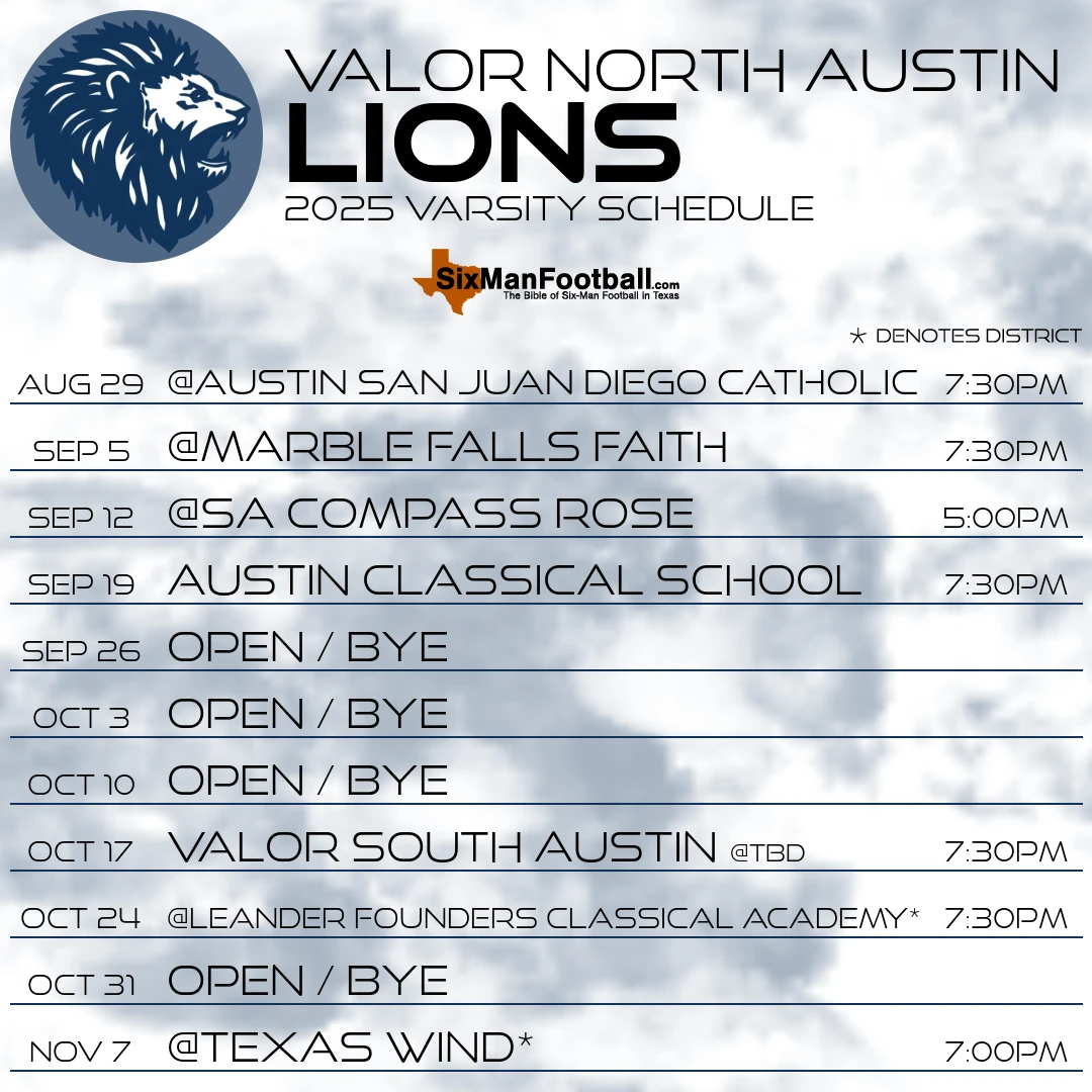 Valor North Austin Lions 2025 football schedule