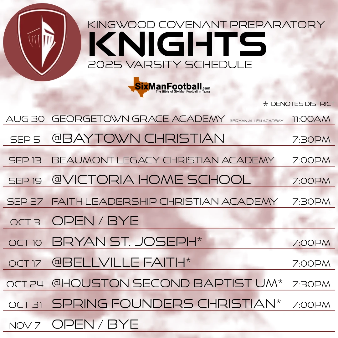 Kingwood Covenant Preparatory Knights 2025 football schedule