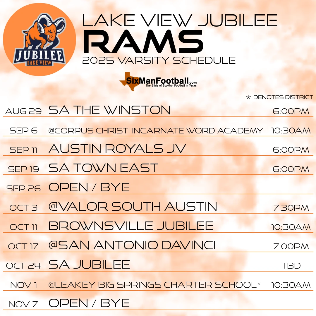 Lake View Jubilee Rams 2025 football schedule