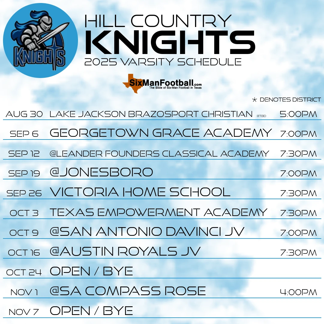 Hill Country Knights 2025 football schedule