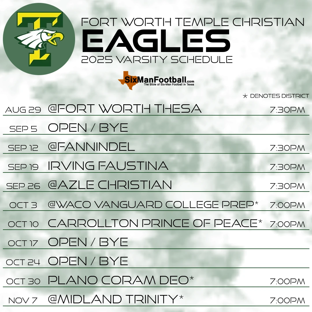 Fort Worth Temple Christian Eagles 2025 football schedule