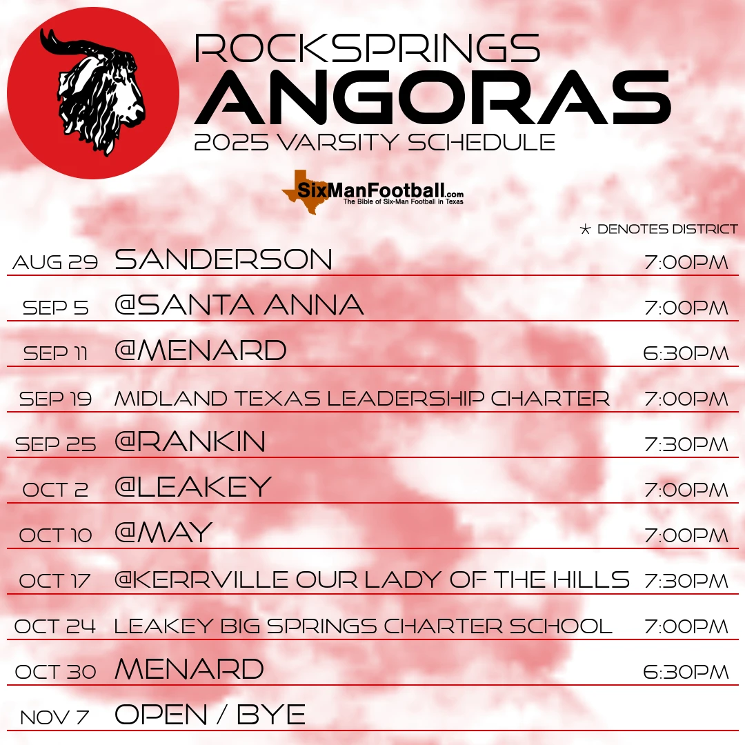 Rocksprings Angoras 2025 football schedule