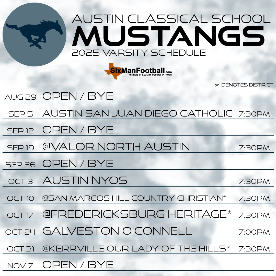 Austin Classical School Mustangs 2025 football schedule