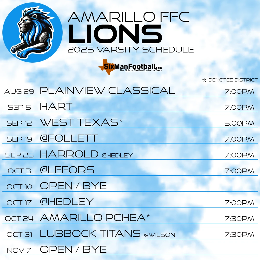Amarillo FFC Lions 2025 football schedule